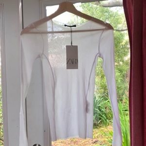 ✨ZARA BASICS- White sheer long sleeve top S✨